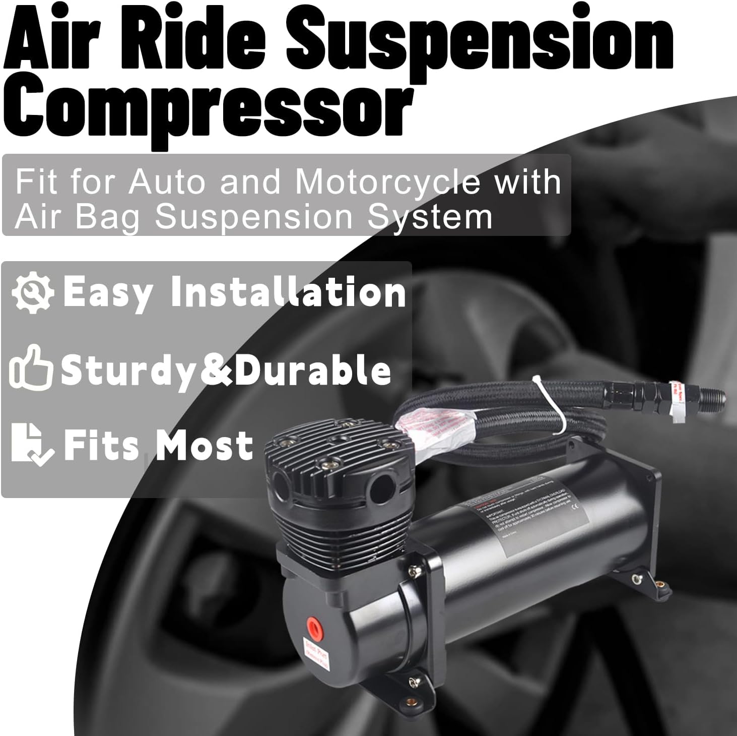 2PCS 200PSI Heavy Duty Air Train Horn/Air Ride Suspension Compressor 12V 3/8 NPT Black for Car Horns
