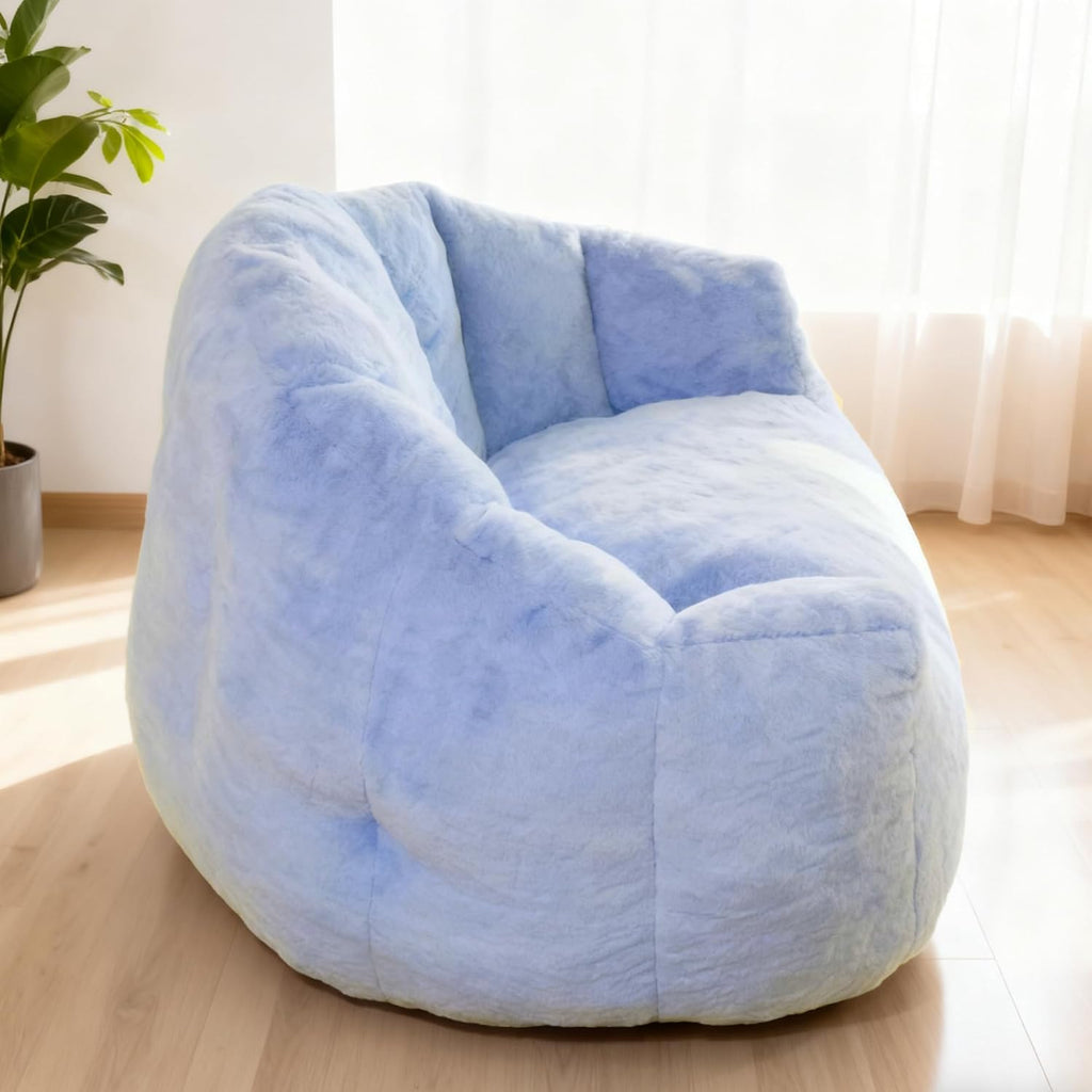 Bean Bag Chair, Giant Beanbag Chiars for Adults, Faux Fur Shell-Shaped Floor Sofa with Filler, Comfy Chair for Reading, Gaming and Relax (Blue)