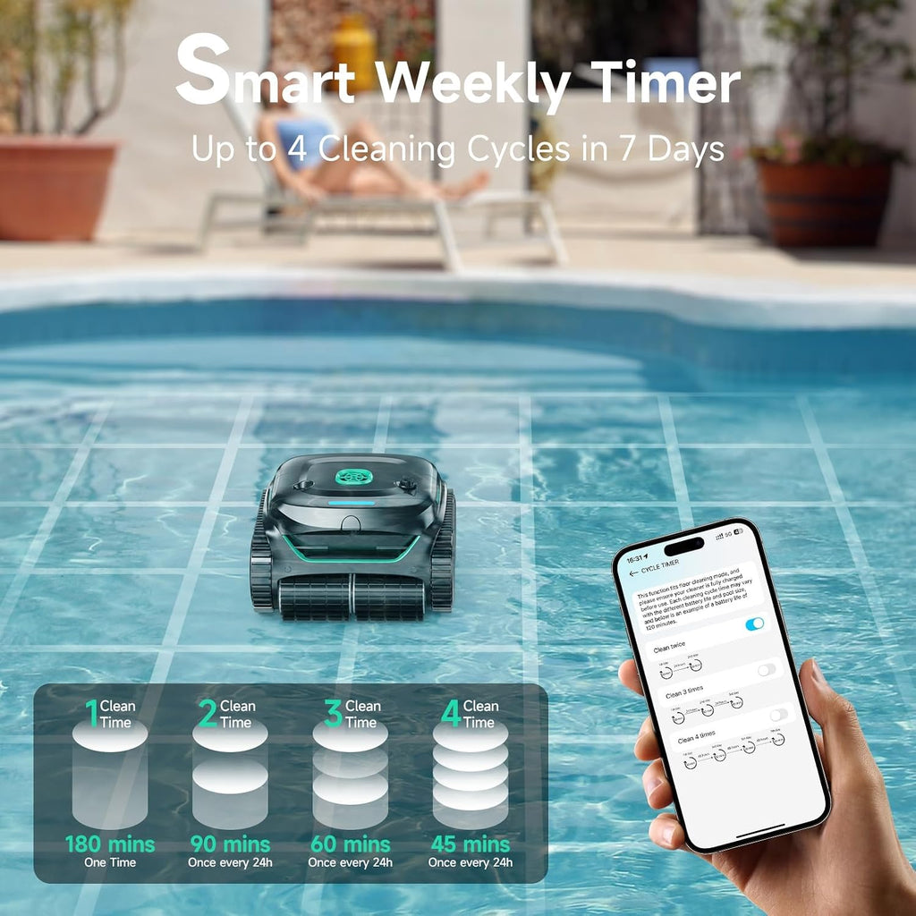 WYBOT C2 Cordless Robotic Pool Cleaner, Dual Filtration, Wall Climbing & Waterline Cleaning, App Scheduling, Smart Navigation, Pool Vacuum for Inground Pools up to 2152 Sq.ft-Black&Green