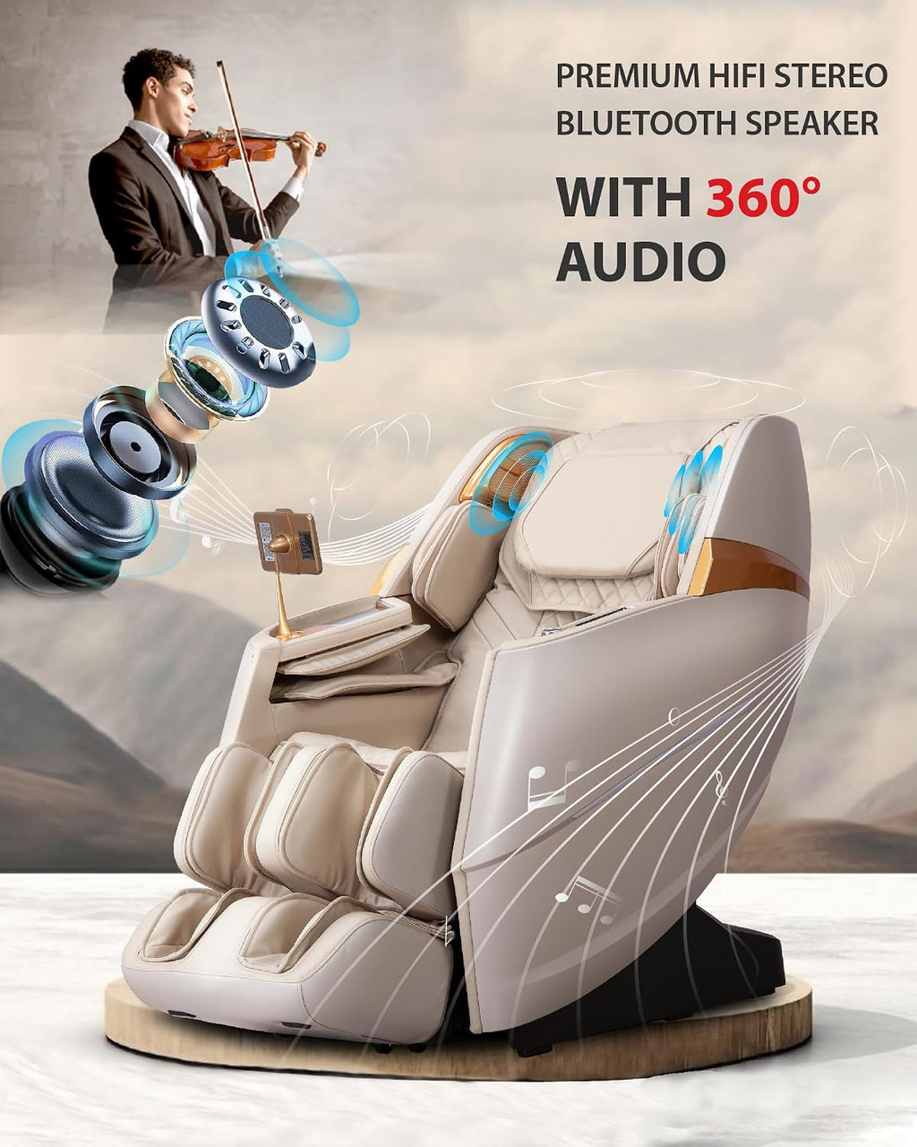 Upgrade 4D Massage Chair Zero Gravity | Massage Chair Full Body and Recliner AI Voice Control Shiatsu Massage Chairs Auto Legrest Calf & Foot Rollers Heated | Program Customization Beige