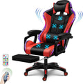 Ergonomic LED Gaming Chair with Speakers PU Leather Computer Chair for Teens Adults High Back Massage Office Desk Chair with Footrest Headrest Lumbar Support Recliner Video Game Chair,Red