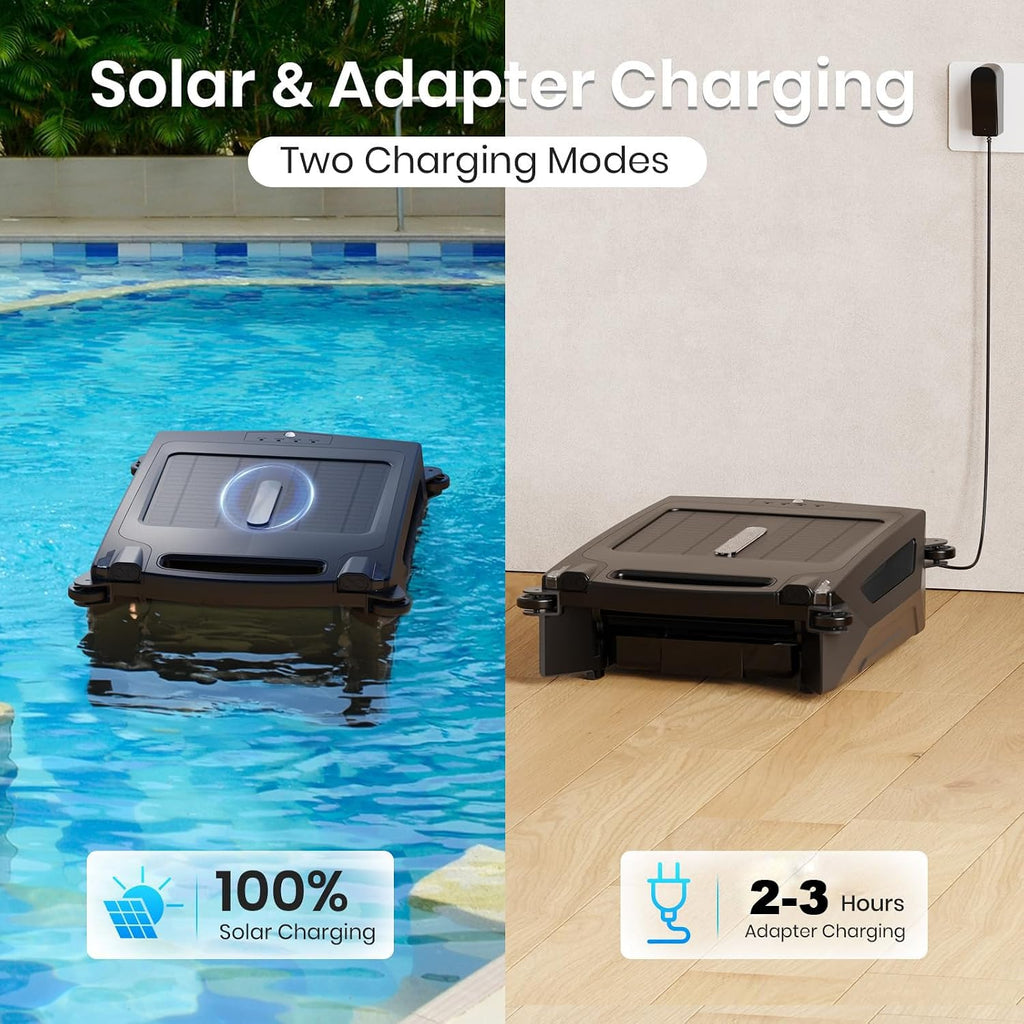 Pool Cleaning Robot, Solar Powered Above Ground Pool Skimmer, Fast Dual Charging, Stronger Suction, Automatic Obstacle Avoidance, for Above Water Pools