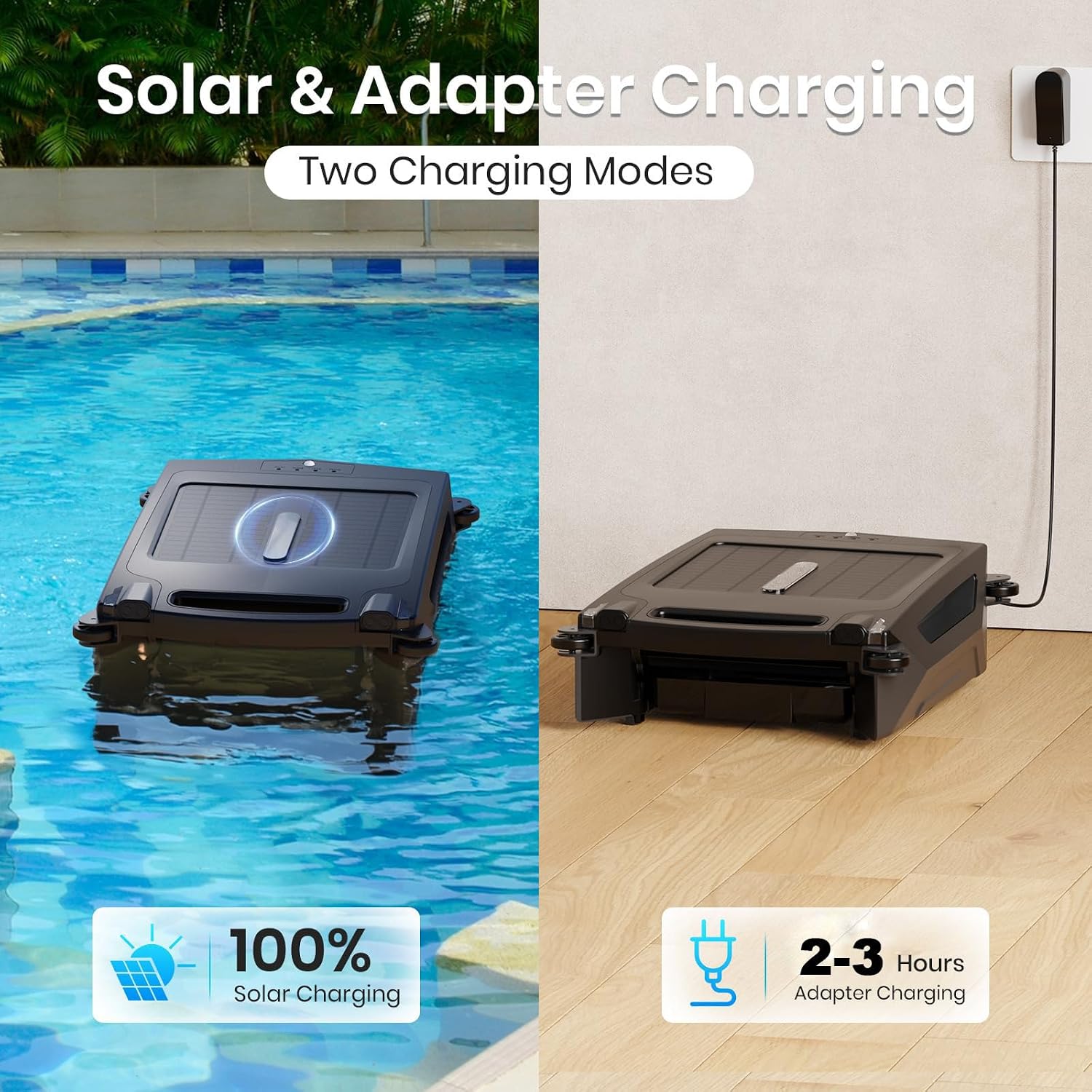 Pool Cleaner Robot – AI Smart Path Optimization&99.9% Debris Removal,IPX 7 Waterproof Above Solar Ground Pool Skimmer & Fast Dual Charging,Stronger Suction,4.1L Waste Collection Drawer