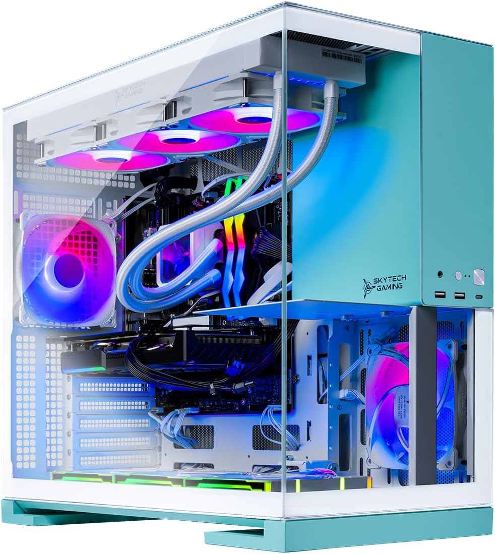 Skytech Gaming Aqua Desktop PC, Intel Ultra 9 285K 3.7 GHz(5.7 GHz), NVIDIA RTX 5070 Ti 16GB, Z890 Board, 2TB Gen4 NVMe SSD, 32GB DDR5 RAM 6000 RGB, 850W Gold ATX 3 PSU, 360mm ARGB AIO, Wi-Fi, Win 11