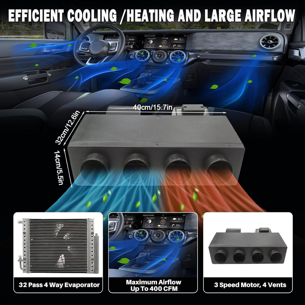 24V 12000 BTU Under Dash Air Conditioner with Heating, Universal 24 Volt A/C Kit System, Electric 24V DC Underdash AC Unit Quiet, Fast Cooling for Classica Car, Automotive, Truck, ATV, Pickup,Tractor