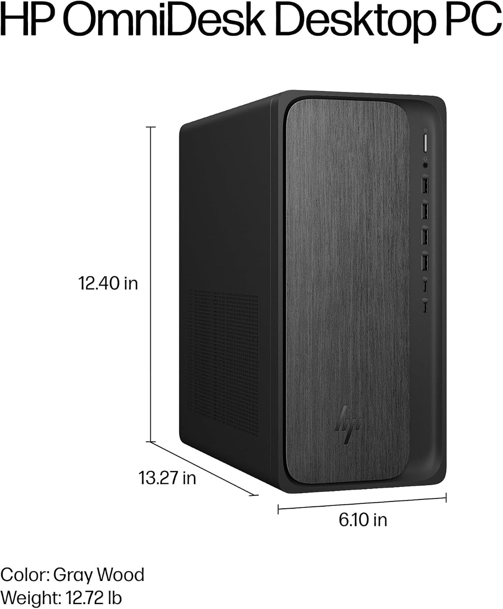 HP OmniDesk Desktop PC, AMD Ryzen 7 8700G, 16 GB RAM, 512 GB SSD, AMD Radeon 780M Graphics, Windows 11 Home, Microsoft Copilot, Gray Wood, M02-0340 (2025)