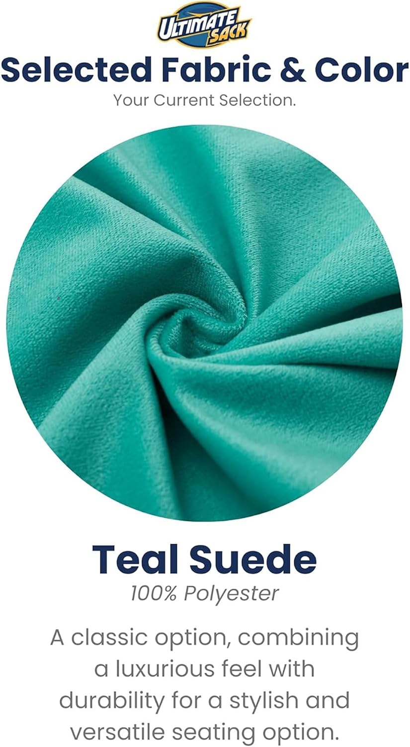 Ultimate Sack 6000 6-Foot Bean Bag Chair with Footstool, Teal Suede Cover – Oversized Foam Lounger, Floor Seat, Small Sofa, or Couch Bed for Living Area, Gaming Room, or Reading Lounge