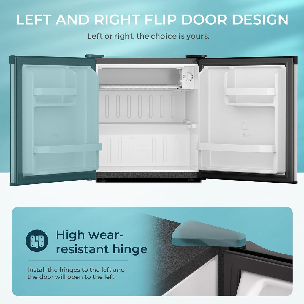 EUHOMY 1.7 Cu.Ft Mini Fridge, Reversible Single Door Compact Refrigerator, Adjustable Thermostat, Energy Saving, Mini Fridge for Bedroom, Office, Dorm, Silver