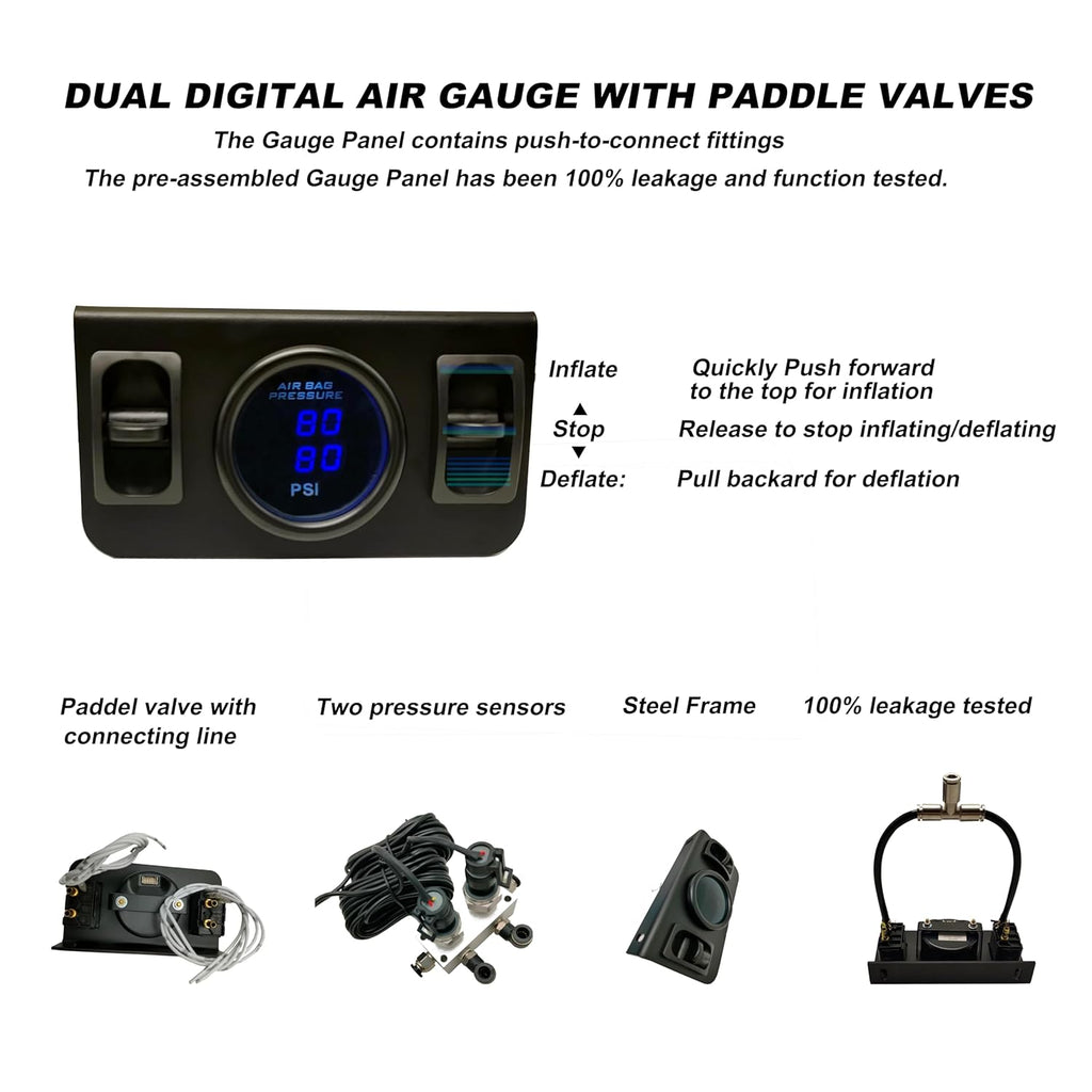 On Board Air Compressor System Air Pump System with Digital Dual Path Air Gauge Paddle Valve Gauge Air Line T Fittings for Trucks Vans