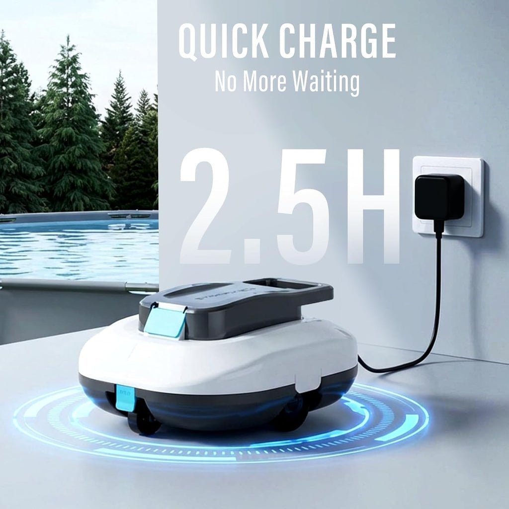 STARRYBOT Cordless Robotic Pool Cleaner with Dual high-Efficiency Motors Delivers Strong Suction, Smart Self-Parking,Smart LED Indicator,Pool Vacuum for Above-Ground Flat Pool up to 900 Sq.ft(White)