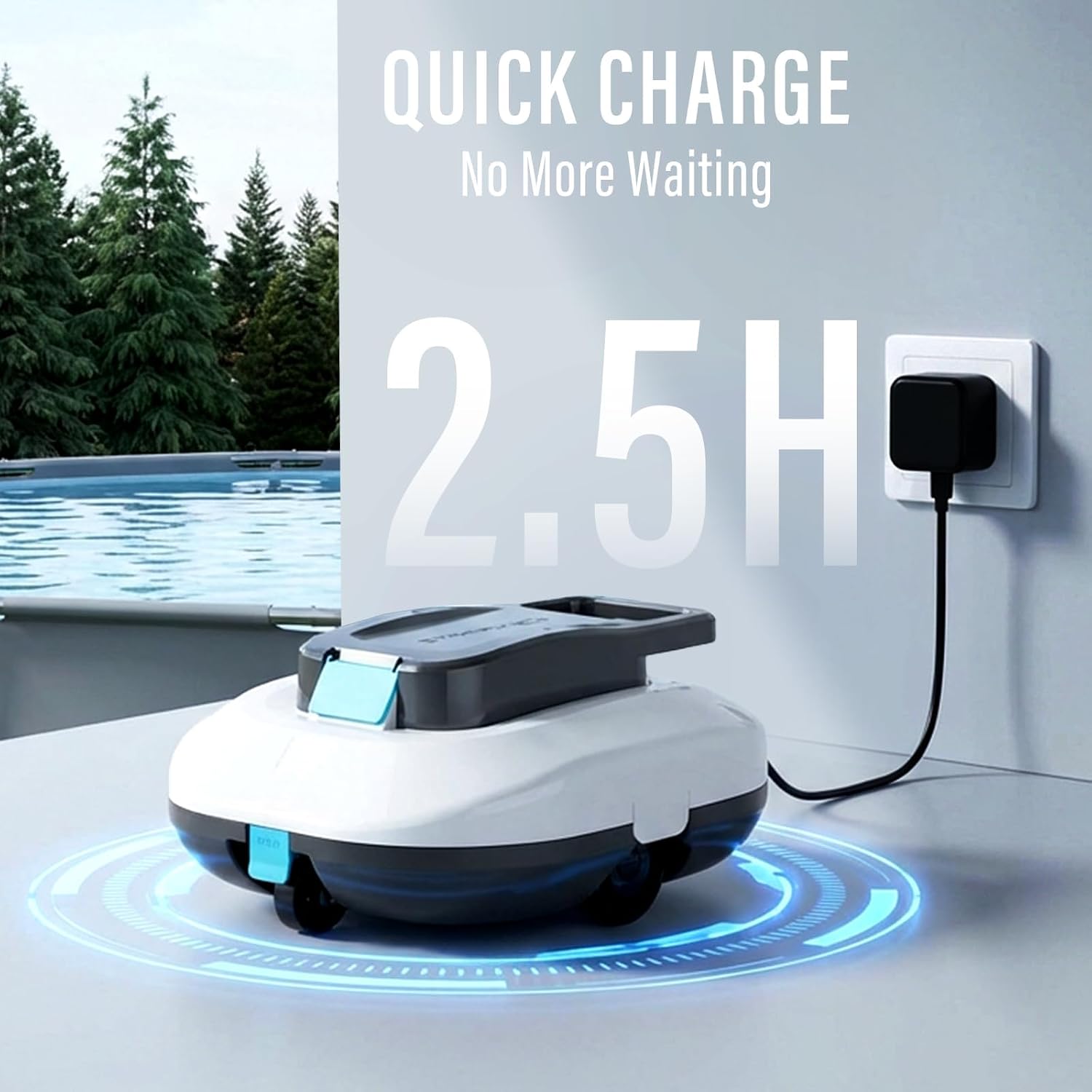 STARRYBOT Cordless Robotic Pool Cleaner with Dual high-Efficiency Motors Delivers Strong Suction, Smart Self-Parking,Smart LED Indicator,Pool Vacuum for Above-Ground Flat Pool up to 900 Sq.ft(White)