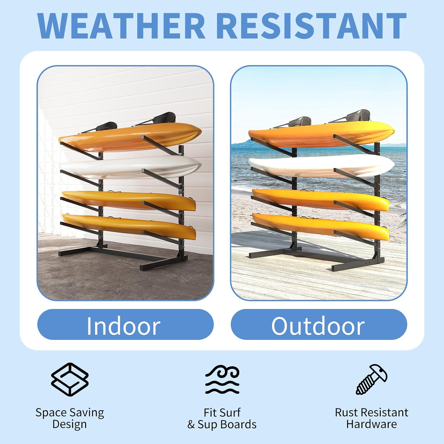 AQY Kayak Storage Rack,Heavy Duty Steel Adjustable Freestanding Kayak Stands with Wheels for Garage and Outdoor Storage,Storage Rack for Kayak, Canoe, Surfboard and Paddleboard