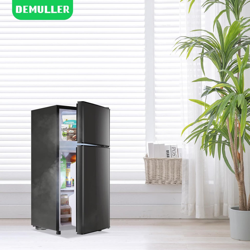DEMULLER 45L Mini Fridge with Top Freezer Small Refrigerator with Two Door & 7 Temperature Settings & 2 Remoable Shelves Ideal for Kitchen Office Apt Dark Gray