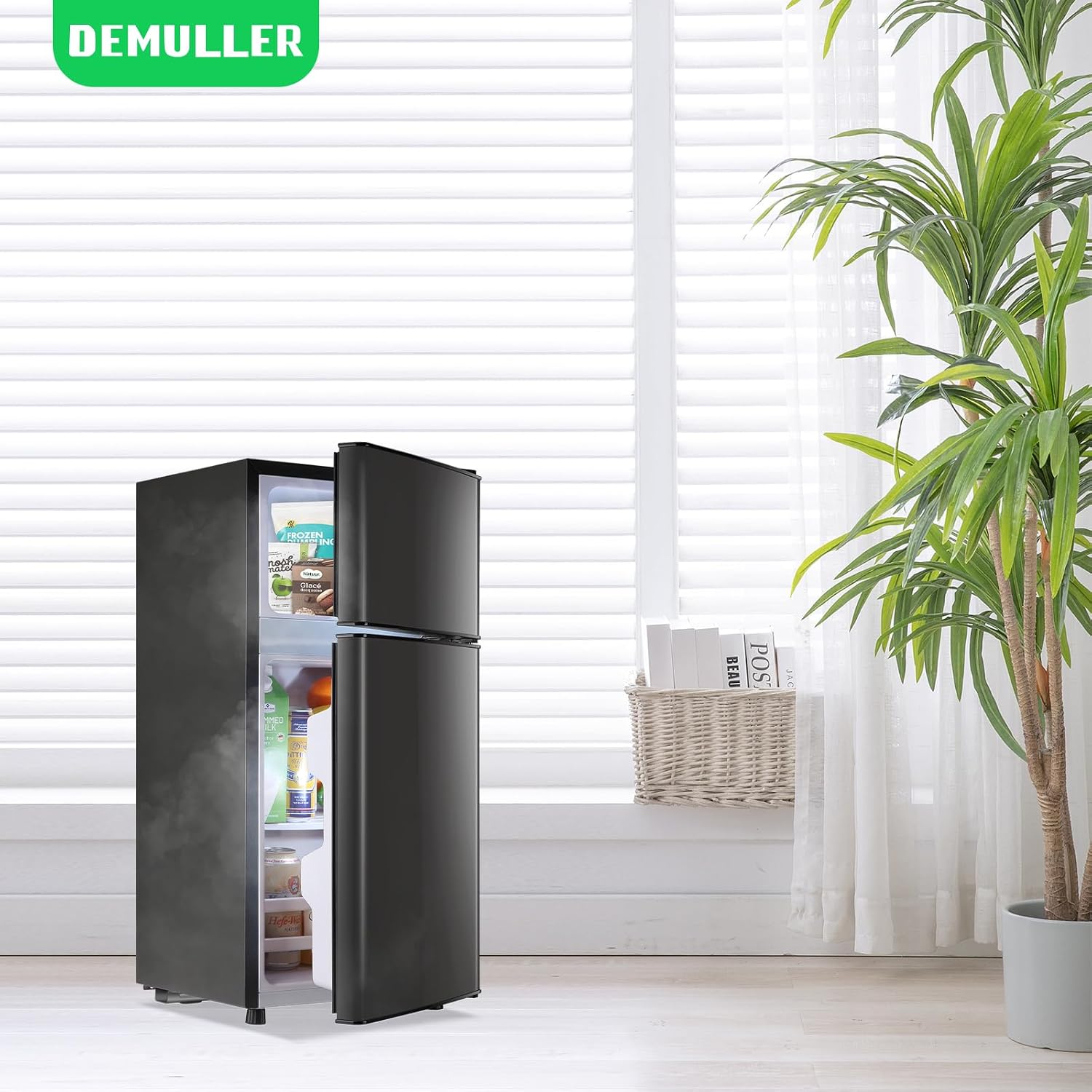 DEMULLER 45L Mini Fridge with Top Freezer Small Refrigerator with Two Door & 7 Temperature Settings & 2 Remoable Shelves Ideal for Kitchen Office Apt Dark Gray