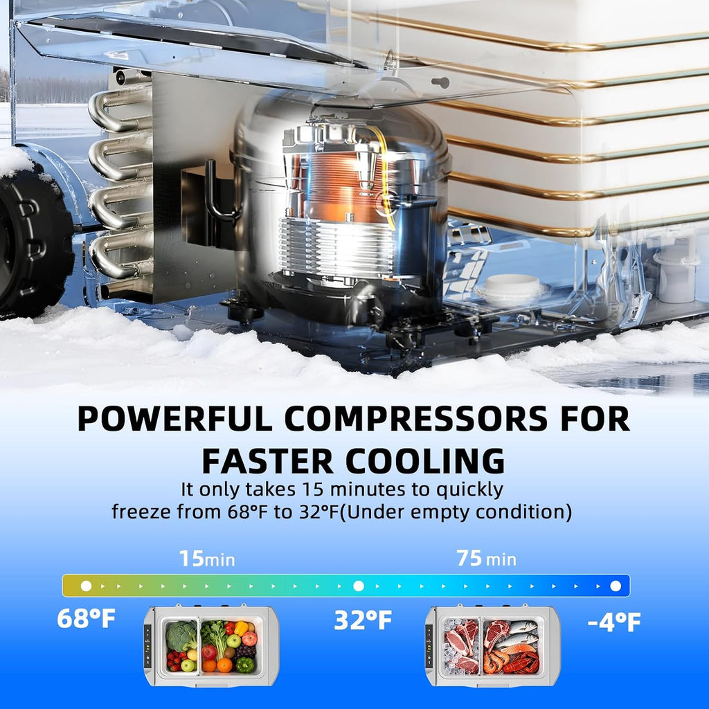 Antarctic Star 12 Volt Refrigerator 42QT(40L) Compressor Electric Cooler, Car Fridge -4℉~68℉, Portable Freezer 12V/24V DC 100-240V AC, 12V Cooler with Wheels & Handle for Travel,Camping,Truck, Black
