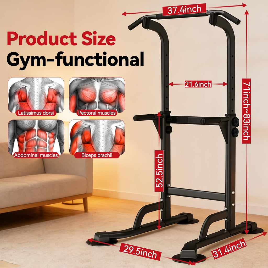 WATBKHE Power Tower Pull Up Dip Station Foldable, Pull Up Bar Station Adjustable, Multi-Function Home Gym, Strength Training Fitness Equipment, Triangular Design, for Home Outdoor