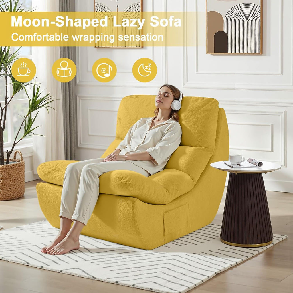 Set of 2 Bean Bag Chairs, Boneless Lounge Chair, Togo Chair Sofa, Anti Cat Scratch Fabric with Machine Washable, Beanbag Chair for Bedroom, Floor Couch Living Room, Bedroom, Reading Corner (YELLOW)