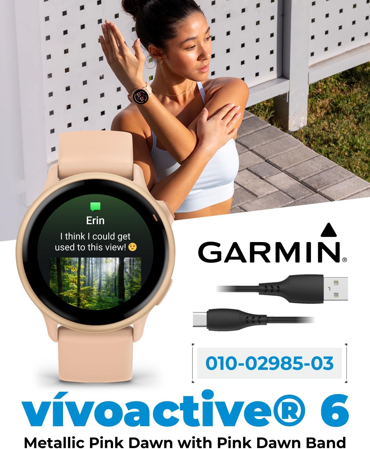 Garmin Vivoactive 6 - Health & Fitness Smartwatch, 1.2 in Bright AMOLED Display, GPS Sports Tracking, Up to 11 Days of Battery, Metallic Pink Dawn & Pink Dawn Band w Black Earbuds Bundle