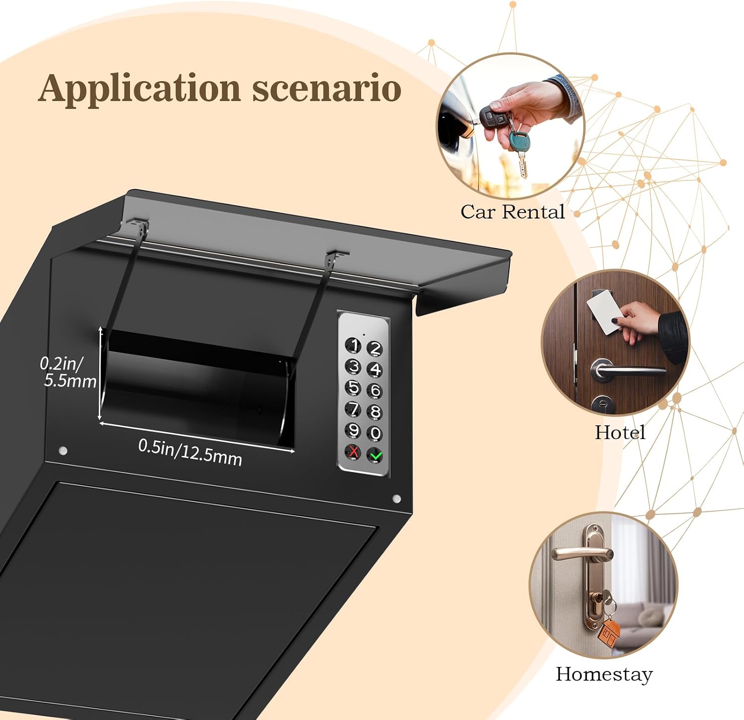 Key Drop Box with Smart Lock for Outside Wall Mount, Key Return Box for Automotive,Anti-Thief & Waterproof Design for Outdoor, Heavy-Duty Secure Storage Box for Hotel,Car Rental