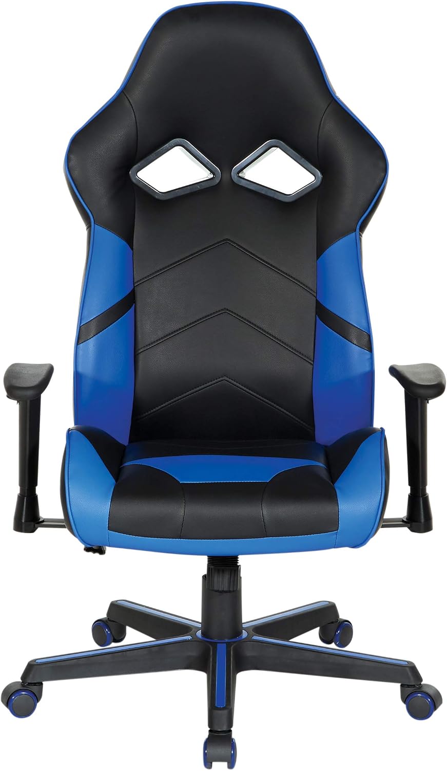 OSP Home Furnishings Vapor Ergonomic Adjustable High Back Faux Leather Gaming Chair with Coil Spring Seat and Integrated Cooling Airflow, Blue Accents