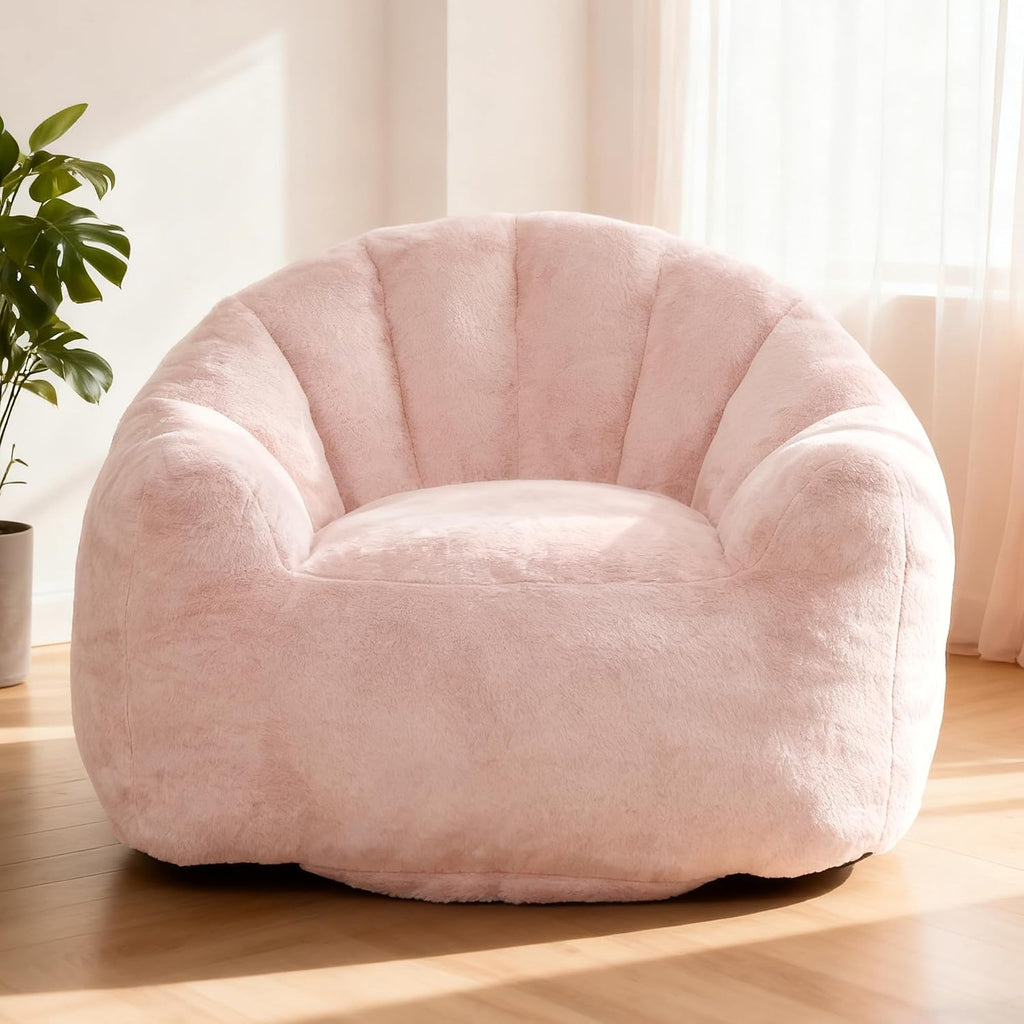 Bean Bag Chair, Giant Beanbag Chiar for Adults and Teens, Faux Fur Shell-Shaped Floor Sofa Couch with Filler, Comfy Chair for Living Room Reading, Gaming and Relax