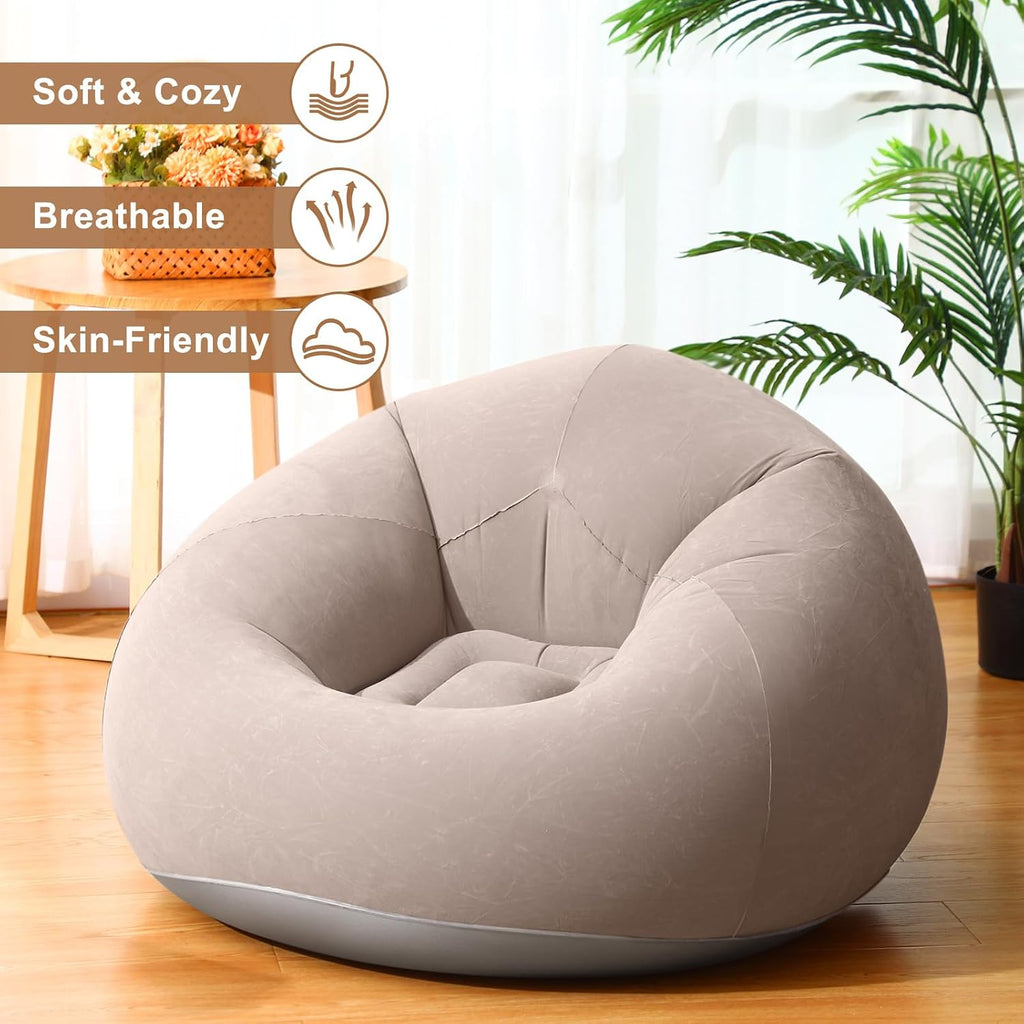 Realspring 6 9 12 Pcs Inflatable Bean Bag Chairs for Adults with Electric Air Pump, Blow up Couch Folding Portable Inflatable Couch Lazy Sofa for Outdoor Movie Night Camping(Coffee,6 Pcs)