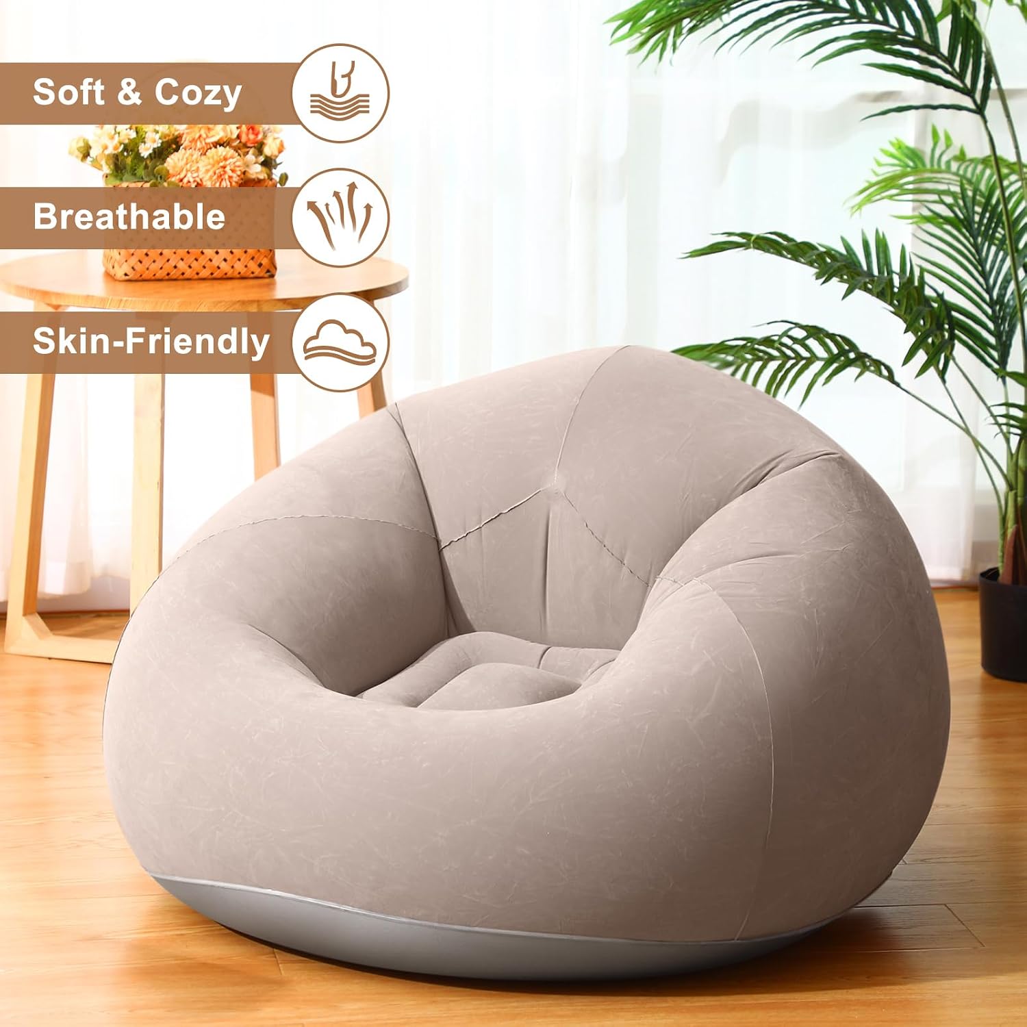 Realspring 6 9 12 Pcs Inflatable Bean Bag Chairs for Adults with Electric Air Pump, Blow up Couch Folding Portable Inflatable Couch Lazy Sofa for Outdoor Movie Night Camping(Coffee,6 Pcs)