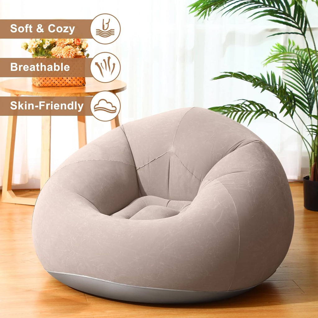 Realspring 6 9 12 Pcs Inflatable Bean Bag Chairs for Adults with Electric Air Pump, Blow up Couch Folding Portable Inflatable Couch Lazy Sofa for Outdoor Movie Night Camping(Coffee,9 Pcs)