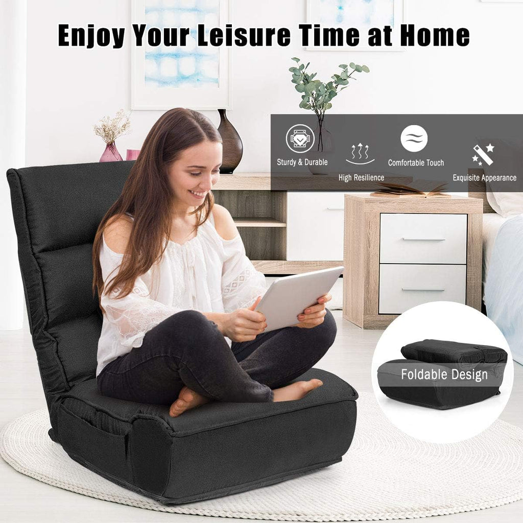 S AFSTAR Folding Floor Chair, Floor Gaming Chair with 5-Position Adjustable Headrest & 4-Position Backrest, Side Pocket & Thicken Cushion, Padded Floor Seat Lazy Chair for Living Room Bedroom