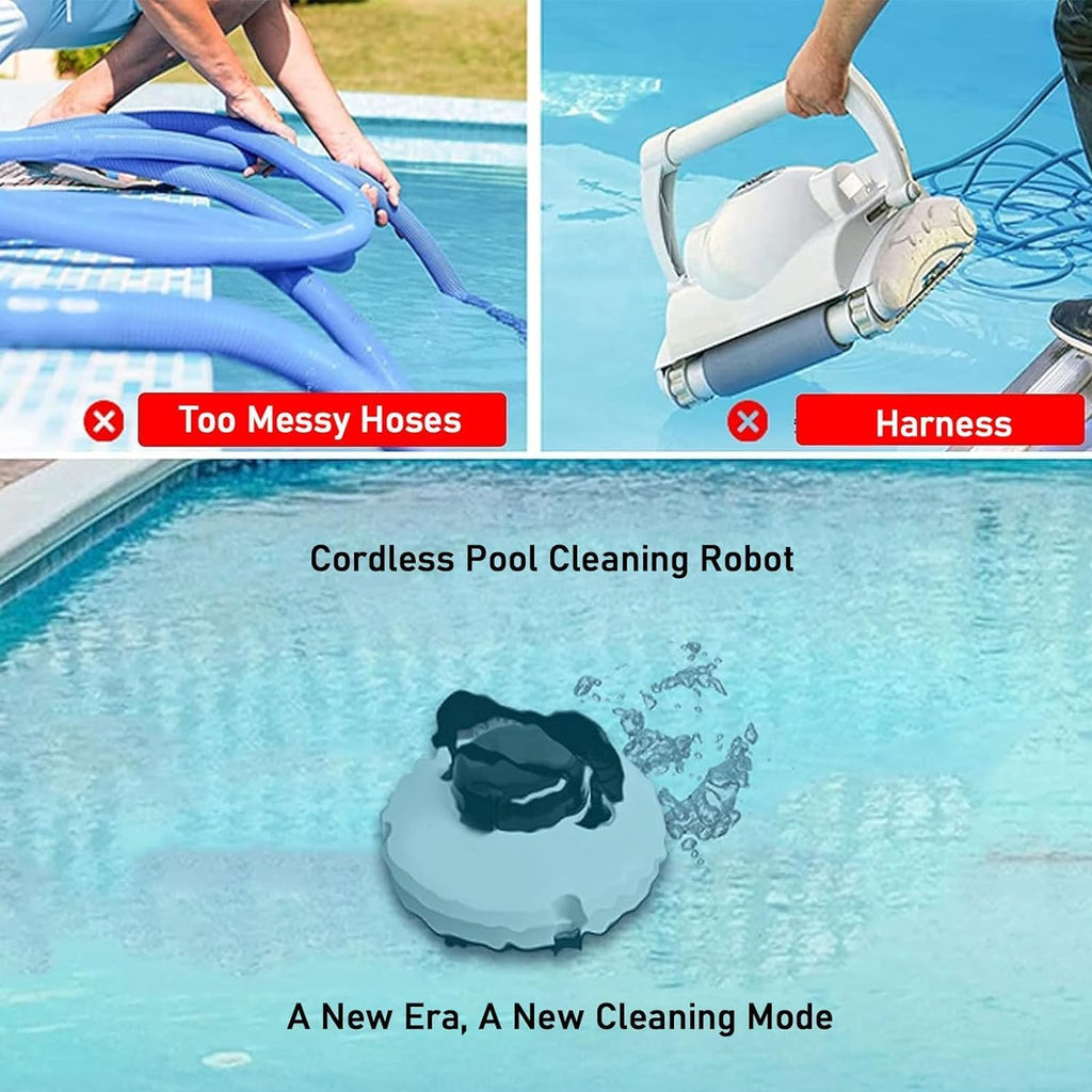 Cordless Robotic Pool Cleaner, Intelligent Cordless Pool Cleaners, Wall Climbing Pool Cleaning Robot, for Above Ground & In-Ground Pools, Fully Automatic Pool Vacuum Cleaner,White