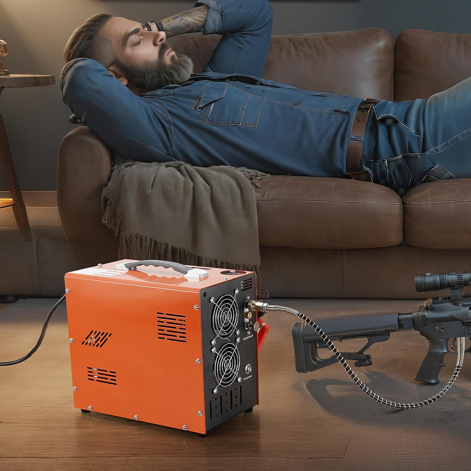 VEVOR PCP Air Compressor, 4500PSI/30Mpa Portable PCP Airgun Compressor with Built-in Power Converter, Auto-Stop | DC12V/AC120V | Oil & Water-Free Air Rifle, Paintball and Scuba Tank Compressor Pump