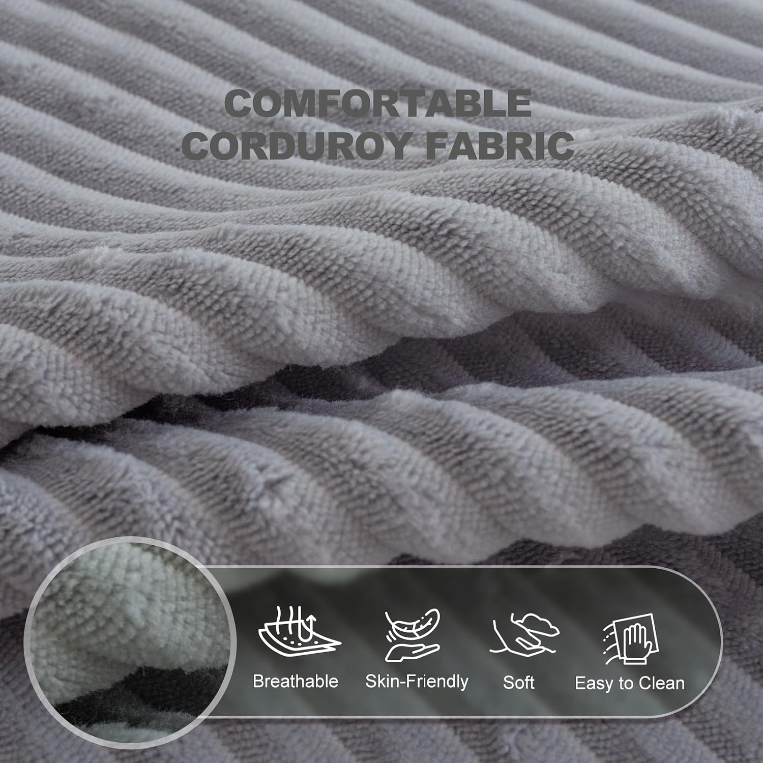 Giant Bean Bag Chair with Armrests - Oversized Cozy Seating for Adults, Corduroy Fabric & High-Resilience Foam Filling, Ideal Lounge for Living Room, Bedroom & Gaming Room (Grey)