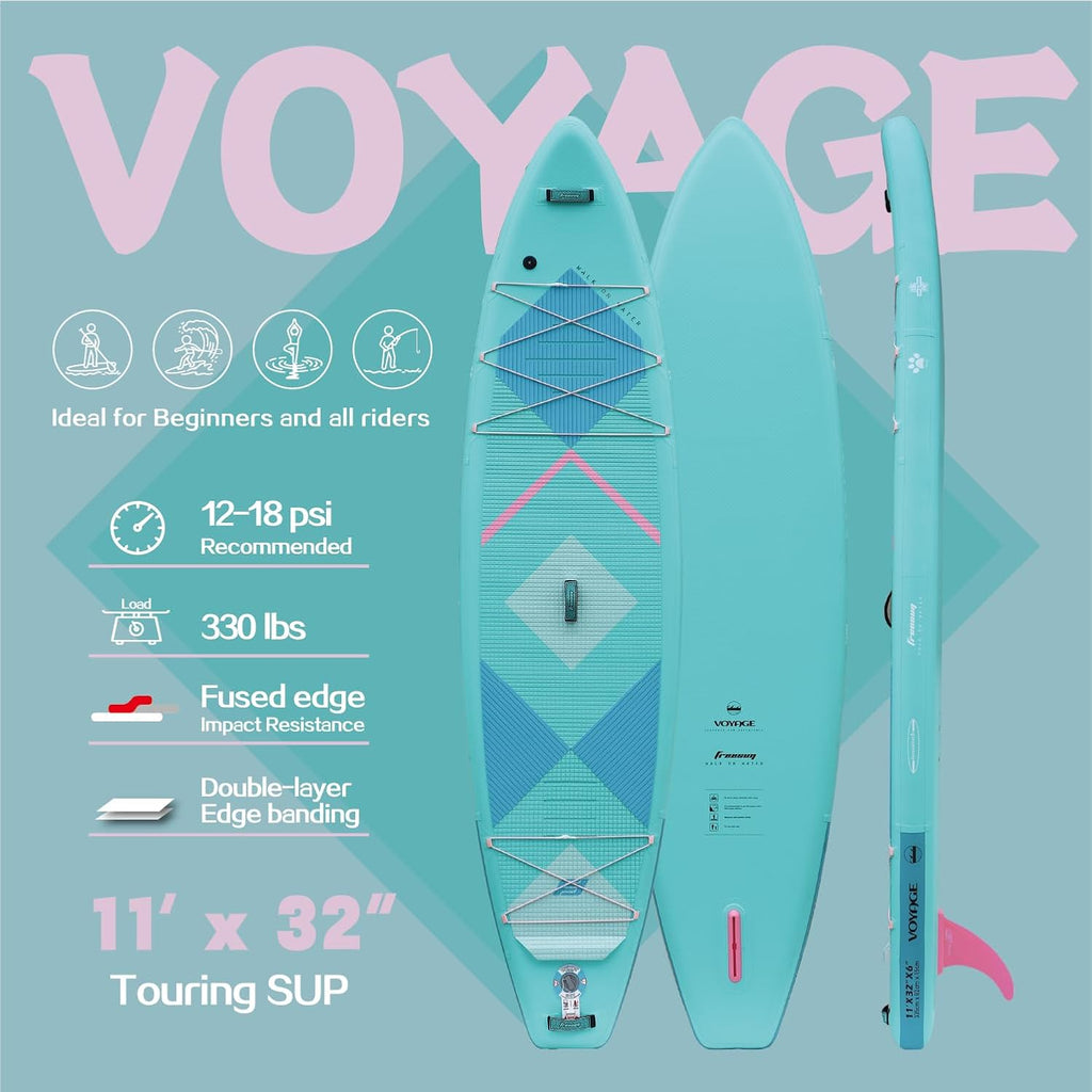FREESUN Voyage 11' x 32' Inflatable Stand Up Paddle Board, Stable Touring SUP for Long-Distance Cruising & Family,Heat-Fusion iSUP with Camera Mount,Extra Large EVA Pad for Dogs/Kids,Blue