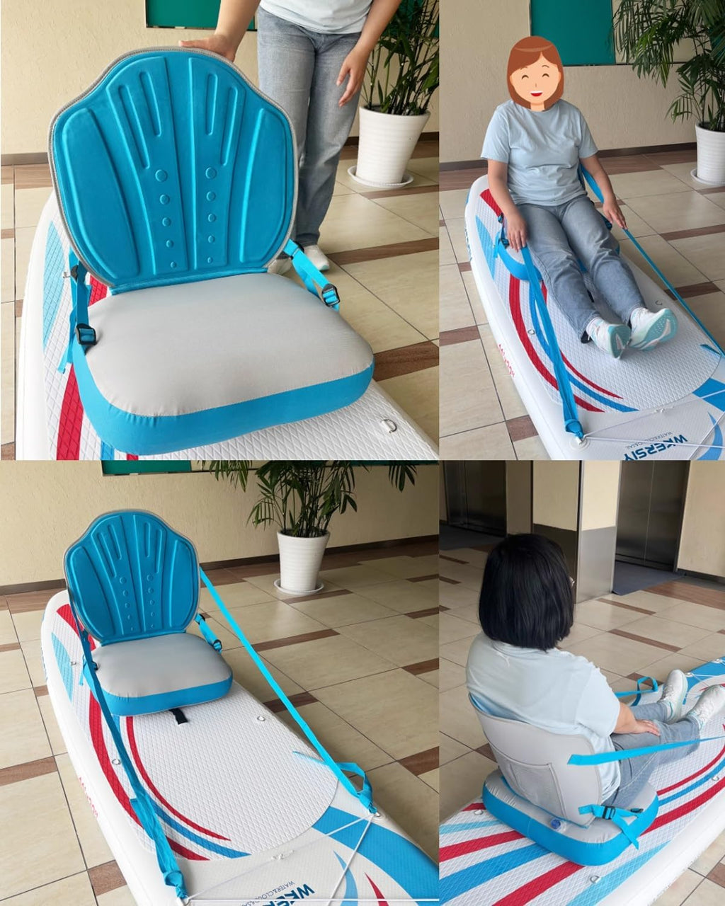 Inflatable Paddle Board Seat with Back Support, Universal Kayak Seats Cushion Detachable Straps, Sit-on-top Kayaks Chair, Canoe Fishing Bote Seats(Blue)