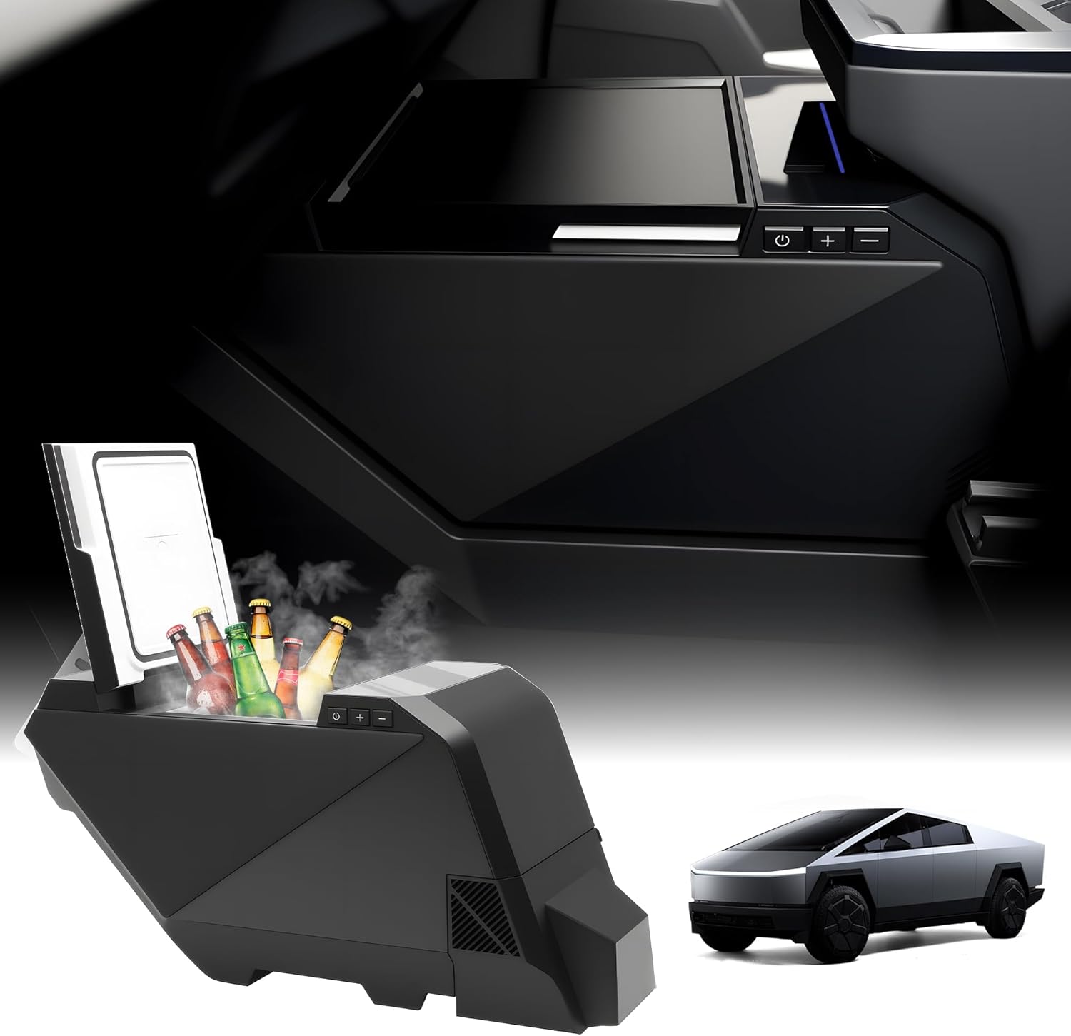 Cooler Refrigerator for Tesla Cybertruck, 18L Fridge Floor Center Console Freezer with Rapid Cooling (21°F~68°F) 110V/50W Cyber truck Accessories Compatible Power for Camping Road Trips