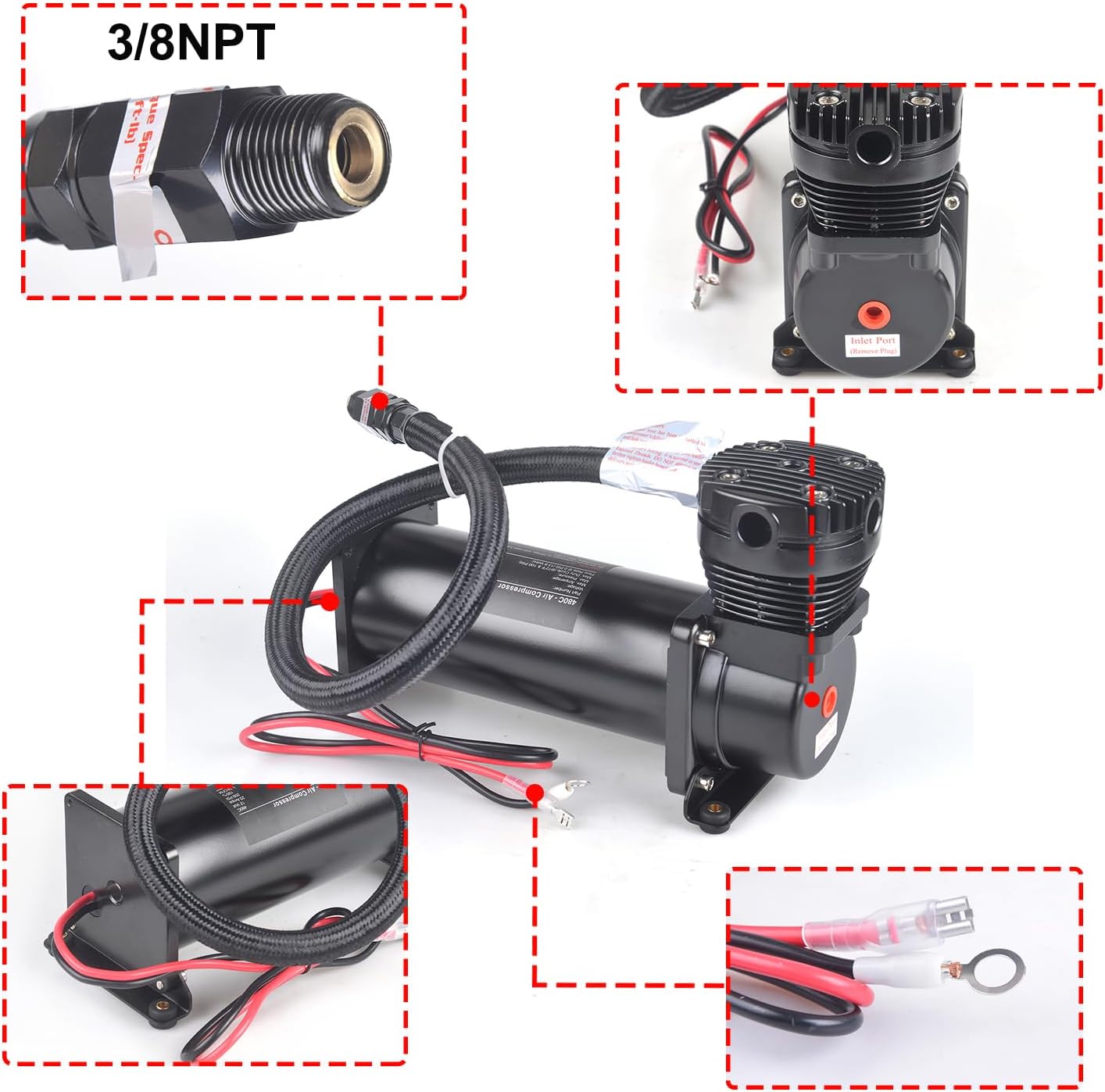 200PSI 3/8 NPT Heavy Duty Air Train Horn/Air Ride Suspension Compressor 12V Black