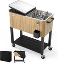 VINGLI 80 Quart Rolling Ice Chest on Wheels, Patio Cooler Cart, Beverage Rolling Cooler for Outdoor Patio Deck Party