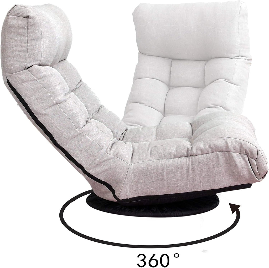 Yoglad Japanese Style Chaise Lounge Sofa 360-Degree Swivel Chair Floor Gaming Chair Lazy Sofa for Reading Game Meditating, 3 Adjustable Positions with Comfortable Backrest (Gray+Ottoman)