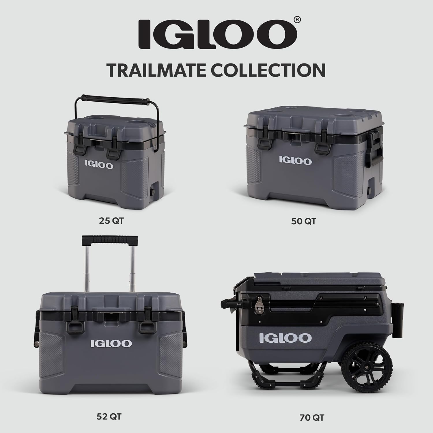 Igloo Trailmate 52Qt Wheeled Cooler, Insulated Hard Shell Ice Chest, Carbonite