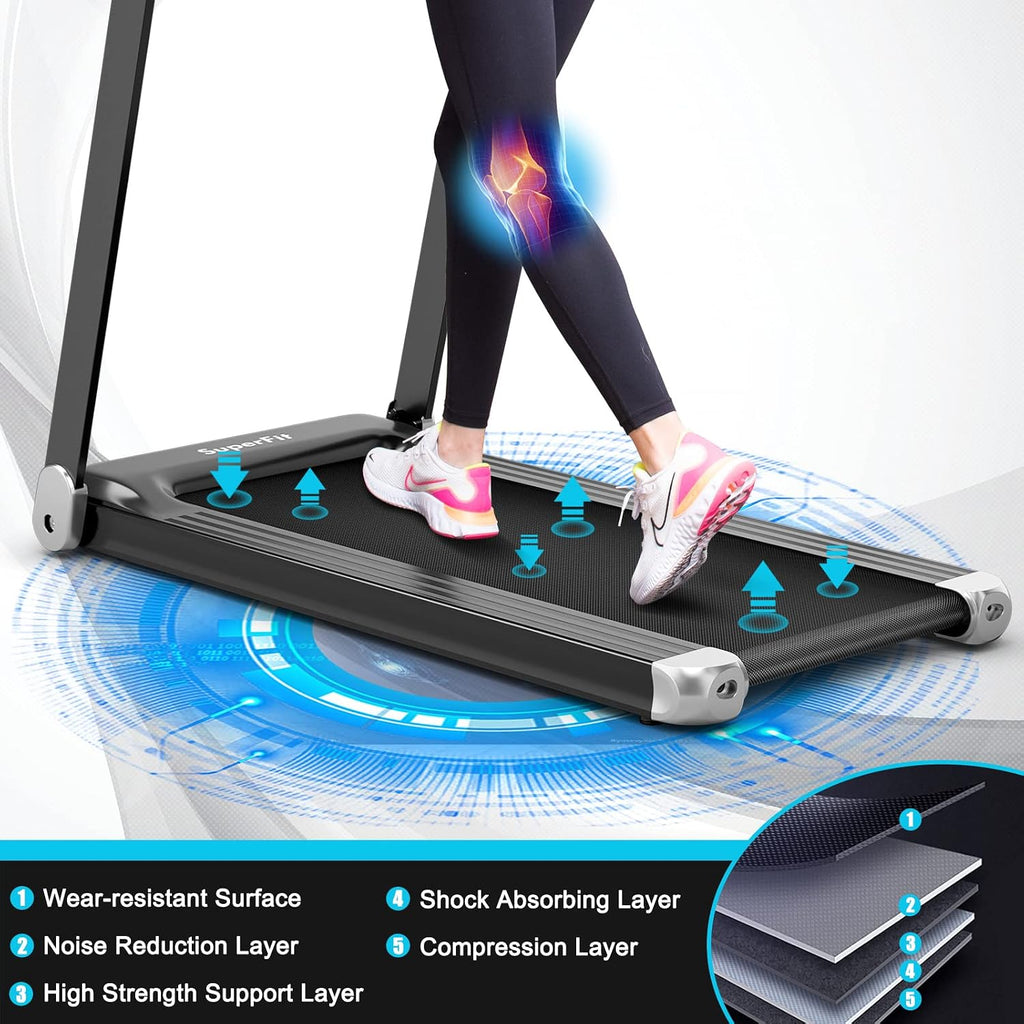 GYMAX Folding Treadmill, Smart APP Control Running Machine, LED Monitor & Adjustable Device Holder, Portable Treadmill for Home Gym Small Apartment