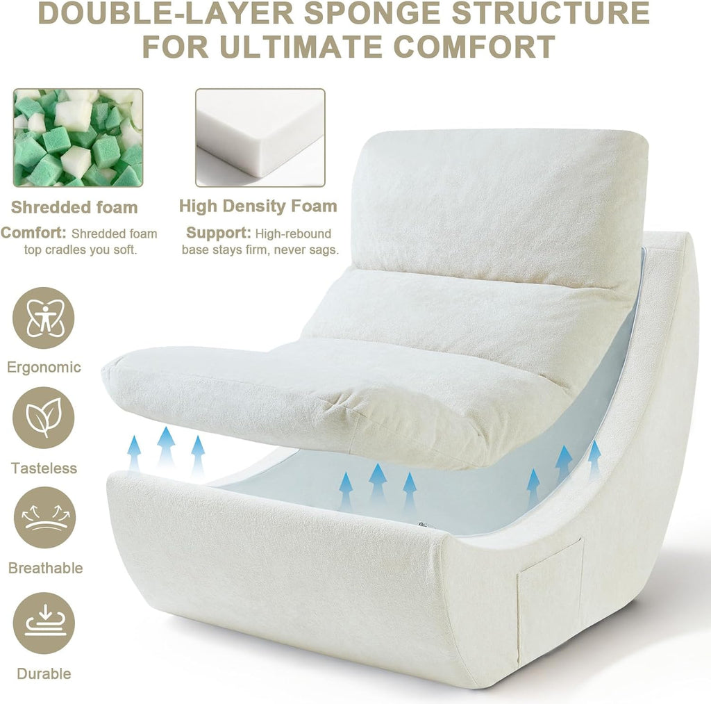 Comfy Reading Chair for Adults, Modular Sectional Sofa Bean Bag Chair, Cloud Boneless Couch Style with High Rebound Foam, Single Seat Compressible Sofa for Living Room & Bedroom, Beige