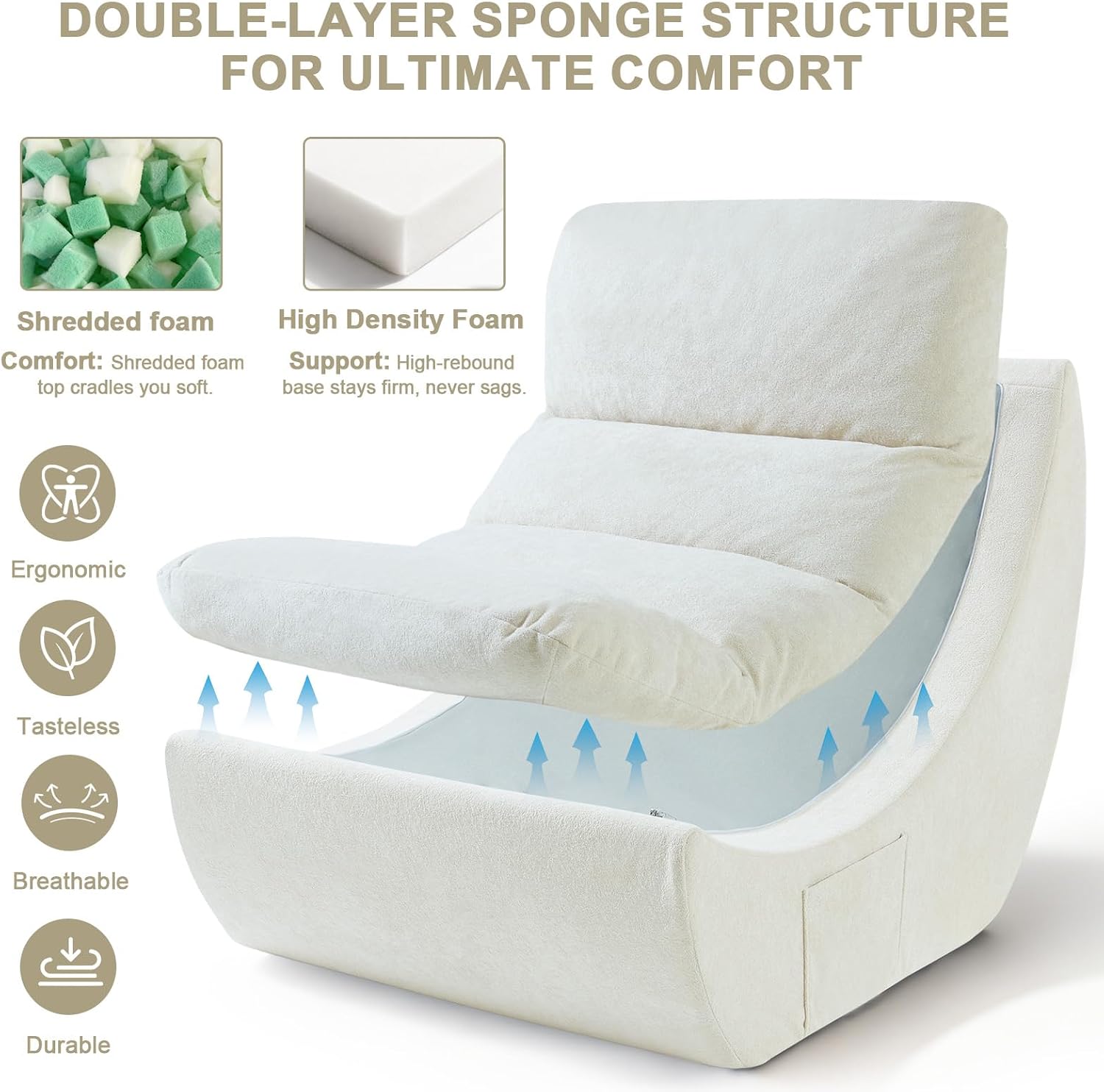 Comfy Reading Chair for Adults, Modular Sectional Sofa Bean Bag Chair, Cloud Boneless Couch Style with High Rebound Foam, Single Seat Compressible Sofa for Living Room & Bedroom, Beige