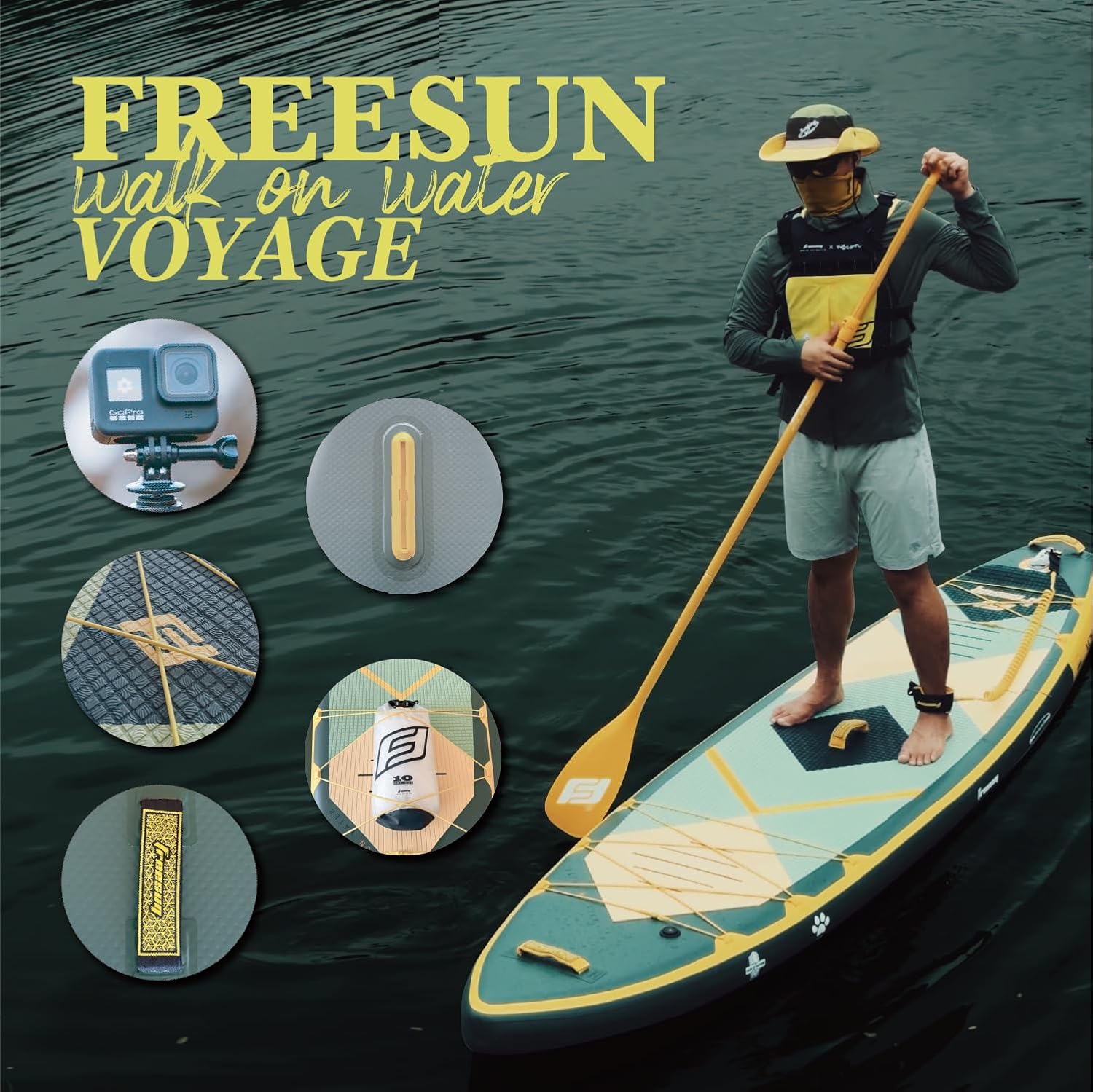 FREESUN Voyage 11' x 32' Inflatable Stand Up Paddle Board, Stable Touring SUP for Long-Distance Cruising & Family,Heat-Fusion iSUP with Camera Mount,Extra Large EVA Pad for Dogs/Kids,Blue