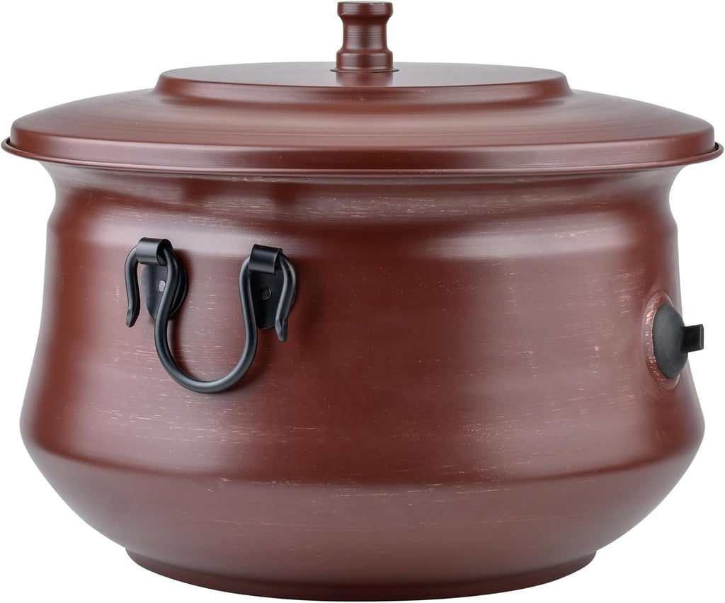 Decorative Garden Hose Holder Pot Storage with Lid 19x15.25' for Yard, Indoor & Outdoor Use - Water Hose Container, Handmade (Cobble Creek Brushed Bronze)