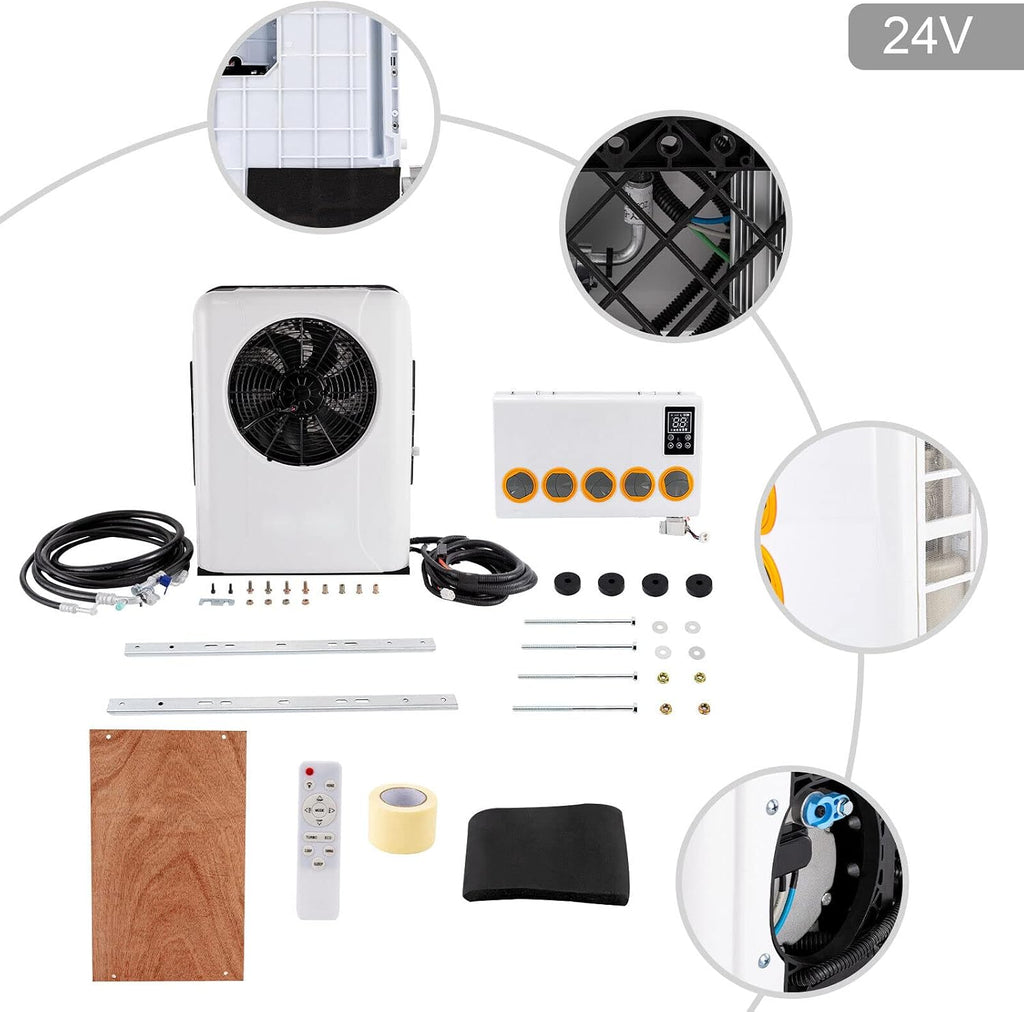 CNCEST 24V DC Air Conditioner 10238BTU, Universal Split AC Kit for Truck Cab RV Caravan Semi Trailer Forklift Excavator Van, Portable Electric Cooling AC Unit for Vehicl (White 24V)