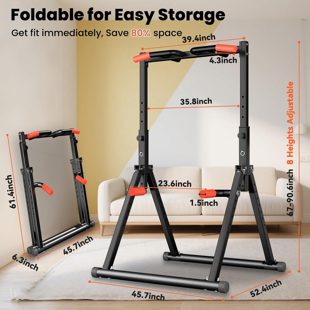 WATBKHE Power Tower Pull Up Dip Station Foldable, Pull Up Bar Station Adjustable, Multi-Function Home Gym, Strength Training Fitness Equipment, Triangular Design, for Home Outdoor