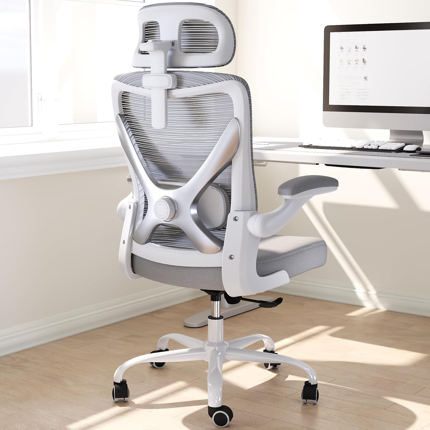 Ergalithic Ergonomic Office Chair - Computer Desk Chairs Comfy, Mesh High-Back Gaming Chair with Adjustable Lumbar Support, Executive Task Chair for Adults, Comfortable for Long Hours (Grey Silver)
