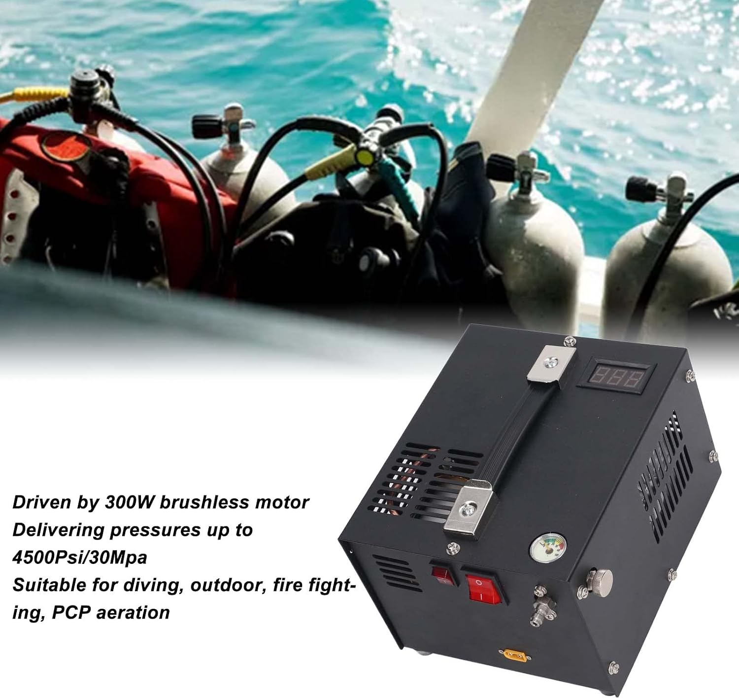 Portable Electric Air Compressor Pump Powerful 4500Psi 30Mpa Digital Display Auto Stop 110V 12V Compatibility with Diving Outdoor Paintball