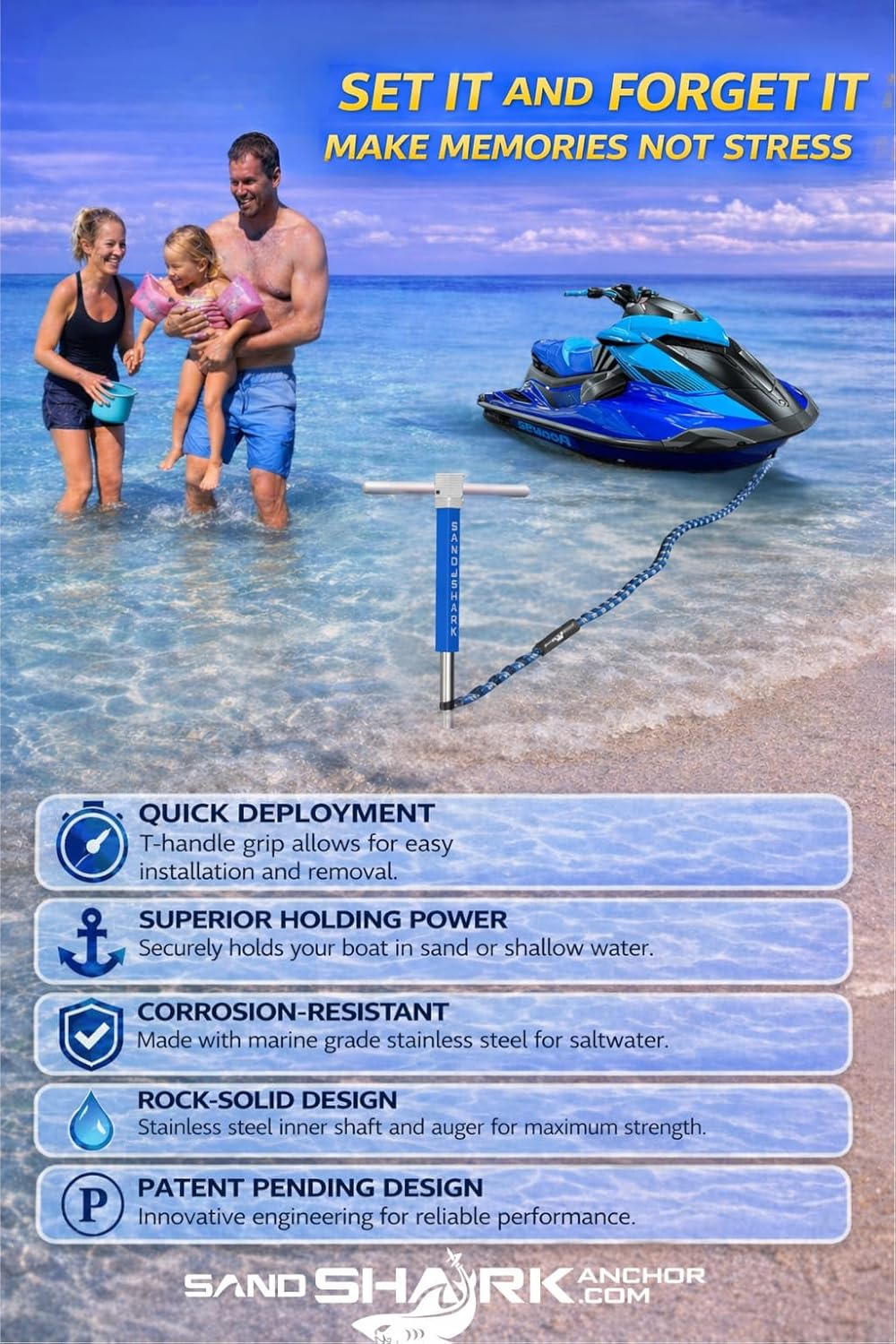 SandShark Anchor - Premium Screw in Boat Anchor, Pontoon Boat Anchor, Stainless Steel Shallow Water Anchor Pole, Sand Anchor w/Case - Essential Pontoon Boat Accessories