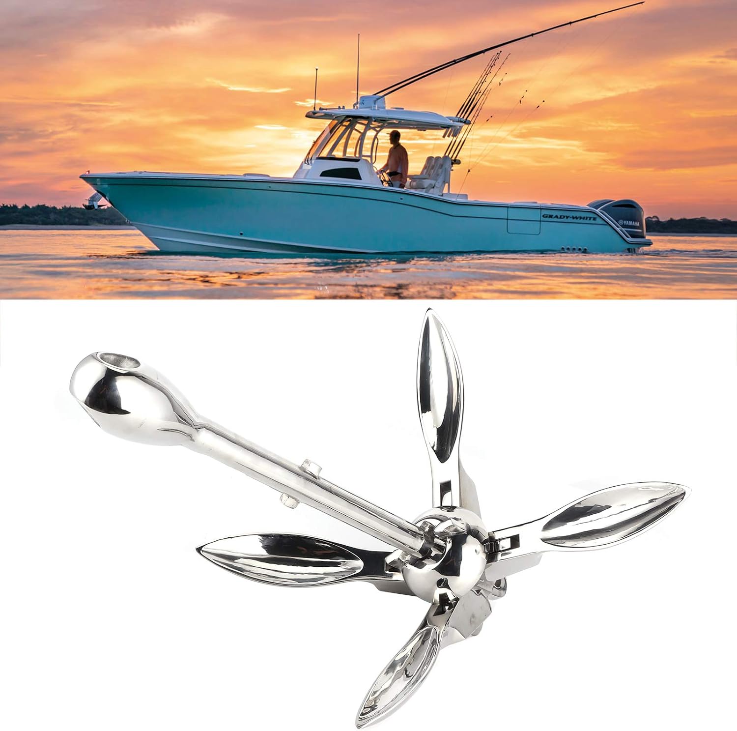 Kayak Anchor, Paddleboard Anchor 8.8lb Grapnels Hardware 316 Stainless Steel Boat Anchor Kit for Marine Yacht Fishing Boat